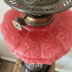 Antique Victorian Pink Cranberry Milk Glass Oil Lantern Electric Parlor Lamp