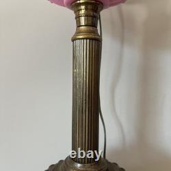 Antique Victorian Pink Cranberry Milk Glass Oil Lantern Electric Parlor Lamp