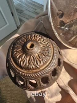 Antique Victorian cast Iron Wall hanging Oil Lamp with Mercury Reflector