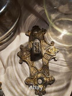 Antique Victorian cast Iron Wall hanging Oil Lamp with Mercury Reflector
