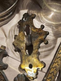Antique Victorian cast Iron Wall hanging Oil Lamp with Mercury Reflector