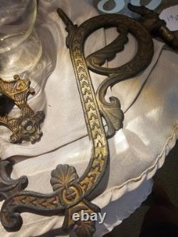 Antique Victorian cast Iron Wall hanging Oil Lamp with Mercury Reflector