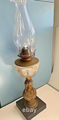 Antique Victorian figural OIL LAMP table kerosene glass vtg P&A bust brass Eagle