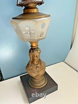 Antique Victorian figural OIL LAMP table kerosene glass vtg P&A bust brass Eagle