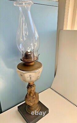 Antique Victorian figural OIL LAMP table kerosene glass vtg P&A bust brass Eagle