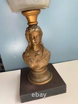 Antique Victorian figural OIL LAMP table kerosene glass vtg P&A bust brass Eagle