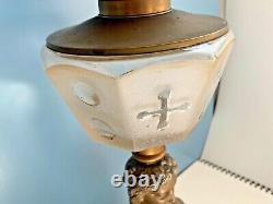 Antique Victorian figural OIL LAMP table kerosene glass vtg P&A bust brass Eagle