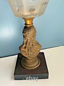 Antique Victorian figural OIL LAMP table kerosene glass vtg P&A bust brass Eagle
