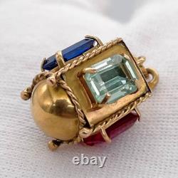 Antique Vintage 14K Yellow Gold 3D Lantern Gemstone Charm Pendant