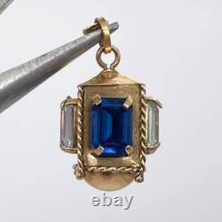 Antique Vintage 14K Yellow Gold 3D Lantern Gemstone Charm Pendant