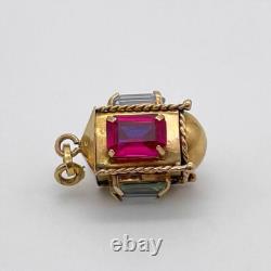 Antique Vintage 14K Yellow Gold 3D Lantern Gemstone Charm Pendant