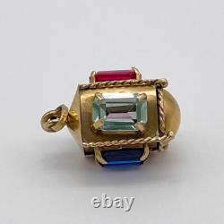 Antique Vintage 14K Yellow Gold 3D Lantern Gemstone Charm Pendant