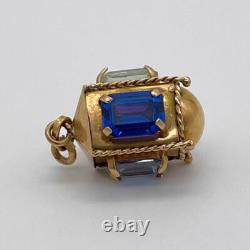 Antique Vintage 14K Yellow Gold 3D Lantern Gemstone Charm Pendant