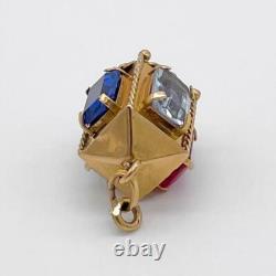 Antique Vintage 14K Yellow Gold 3D Lantern Gemstone Charm Pendant