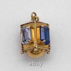 Antique Vintage 14K Yellow Gold 3D Lantern Gemstone Charm Pendant