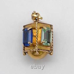 Antique Vintage 14K Yellow Gold 3D Lantern Gemstone Charm Pendant