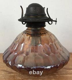Antique Vintage 1900s Iridescent Art Deco Geometric Glass Oil Lantern Lamp Base