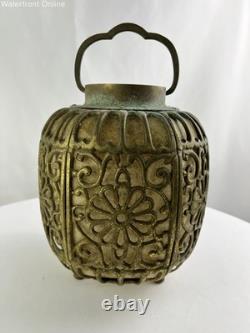 Antique Vintage 1930's Pierced Brass Ornate Shinto Shrine Lantern Hanging Lamp