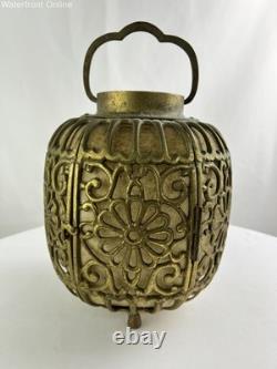 Antique Vintage 1930's Pierced Brass Ornate Shinto Shrine Lantern Hanging Lamp
