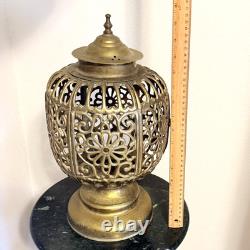 Antique Vintage 1930's Pierced Brass Ornate Shinto Shrine Lantern Heavy
