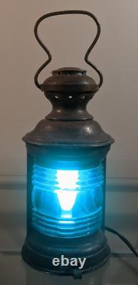Antique Vintage 9 Port Navigational Bridge Blue Ship Light Nautical Light
