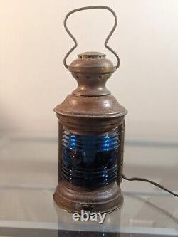 Antique Vintage 9 Port Navigational Bridge Blue Ship Light Nautical Light