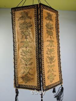 Antique Vintage Asian Paper Hand Painted Hanging Light Shade Lantern