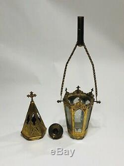 Antique Vintage Brass Church Altar Processional Torch Candle Holder Lantern Read