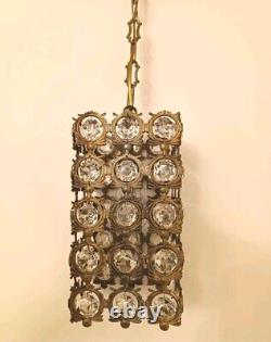 Antique Vintage Brass & Crystals Lantern Chandelier Ceiling Lamp Light