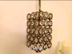 Antique Vintage Brass & Crystals Lantern Chandelier Ceiling Lamp Light