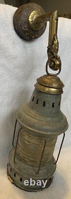 Antique Vintage Brass Galvanized Nautical Marine Boat Lantern RARE Collectible