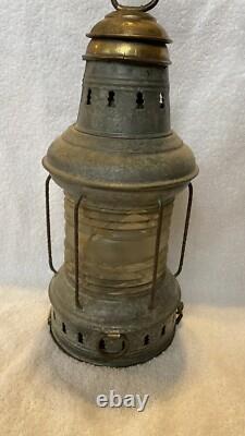 Antique Vintage Brass Galvanized Nautical Marine Boat Lantern RARE Collectible