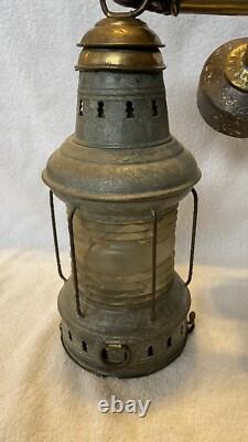 Antique Vintage Brass Galvanized Nautical Marine Boat Lantern RARE Collectible