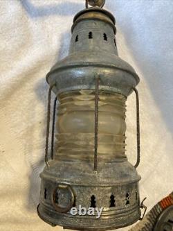 Antique Vintage Brass Galvanized Nautical Marine Boat Lantern RARE Collectible