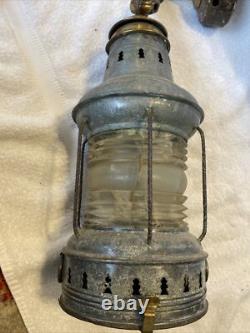 Antique Vintage Brass Galvanized Nautical Marine Boat Lantern RARE Collectible