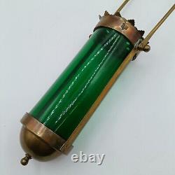 Antique Vintage Brass Green Glass Church Swing Processional Torch Candle Lantern