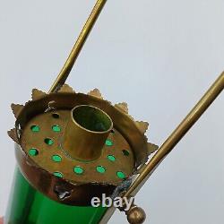 Antique Vintage Brass Green Glass Church Swing Processional Torch Candle Lantern