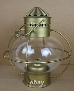 Antique Vintage Brass Nautical Onion Lantern Wide Glass Globe SEE DESCRIPTION