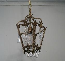 Antique Vintage Bronze Pendant Ceiling Fixture Crystals 1 Light Petite Lantern