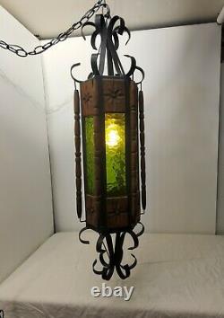 Antique Vintage Chandelier Lantern Pendant Slag Scroll Tudor Spanish Gothic