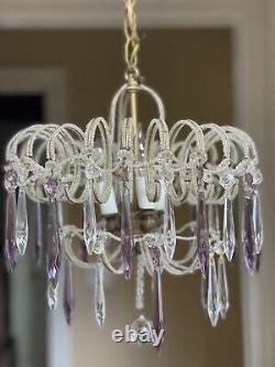 Antique Vintage Crystal Macaroni Beaded Lantern Chandelier Ceiling Light Italy