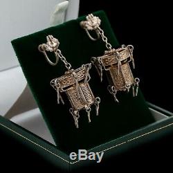 Antique Vintage Deco Sterling 925 Silver Chinese Lantern Drop Dangle Earrings