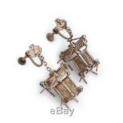 Antique Vintage Deco Sterling 925 Silver Chinese Lantern Drop Dangle Earrings
