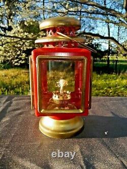 Antique Vintage FIRE ENGINE RED & GOLD Kerosene Beacon Lantern Lamp? Ts17j