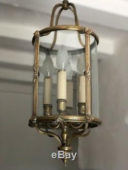 Antique Vintage French Large Bronze Circular Lantern 4 Light Pendant