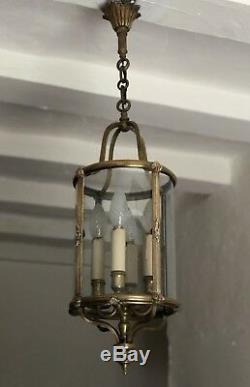 Antique Vintage French Large Bronze Circular Lantern 4 Light Pendant