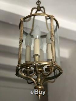 Antique Vintage French Large Bronze Circular Lantern 4 Light Pendant