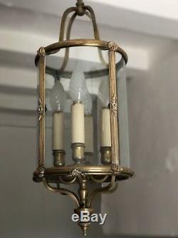 Antique Vintage French Large Bronze Circular Lantern 4 Light Pendant