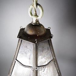 Antique Vintage Gothic Victorian Leaded Glass Pane Hanging Lantern