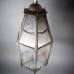 Antique Vintage Gothic Victorian Leaded Glass Pane Hanging Lantern